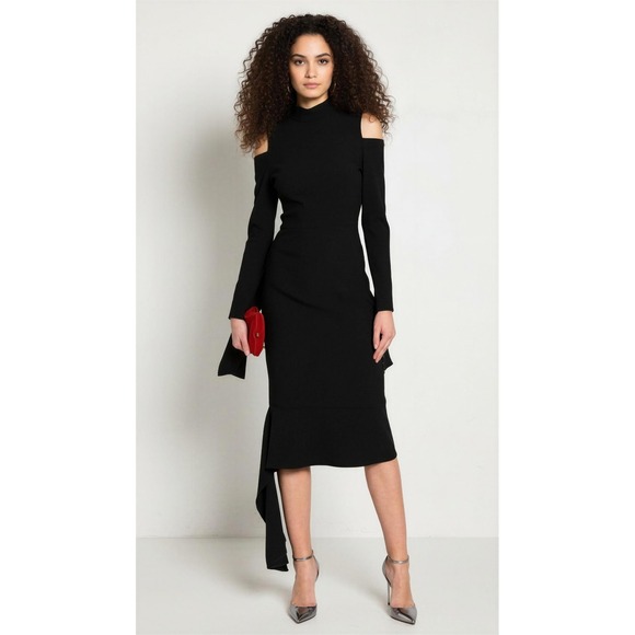 Alexis Dresses & Skirts - Alexis Katell Black Cold Shoulder Mock Neck Cocktail Dress Asymmetrical Hem